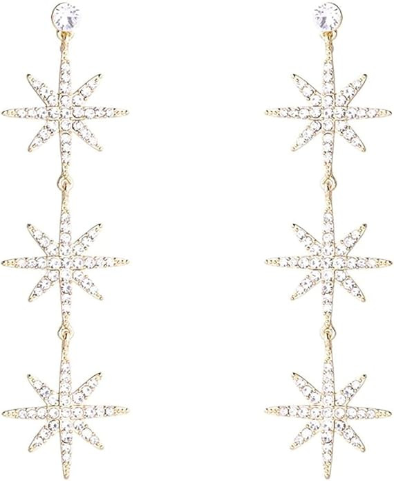 Blingsoul Gold 3 Star Earrings - Silver Crystal 3 Hexagonal Snowflakes Dangling Wedding Jewelry f... | Amazon (US)