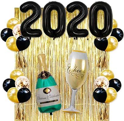 40 Inch Black 2020 Number Foil Balloons with Gold Confetti Balloons Latex Balloons Champagne Ball... | Amazon (US)