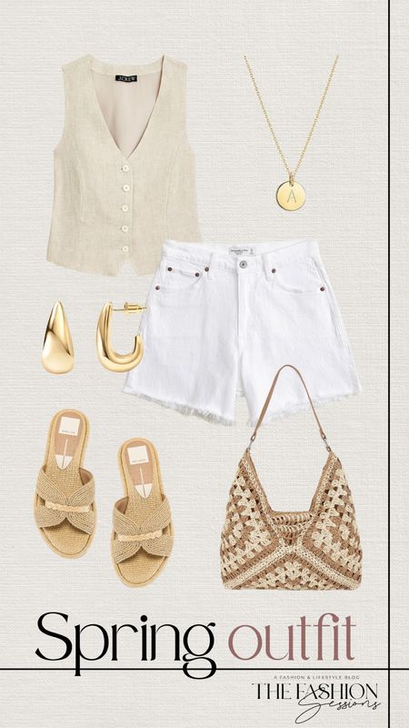 Spring Outfit | Shorts | Neutral Spring Outfit Ideas | Women's Outfit | Fashion Over 40 | Forties I Sandals | Gold | Vest | Summer outfit | Accessories | The Fashion Sessions | Tracy

#LTKshoecrush #LTKstyletip #LTKover40