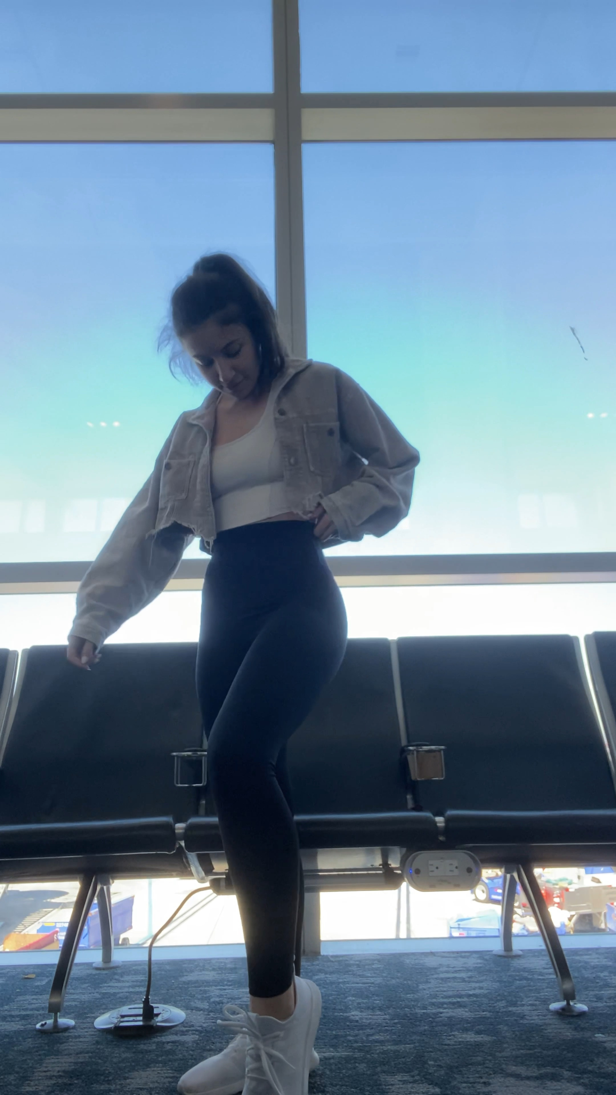 Airport outfit // what to wear when traveling on an airplane:
• Cropped cami
• High waisted black leggings
• Cropped jacket
• White sneakers

Outfit sold out // linked similar. Shop the fall look 🛍

#LTKstyletip #LTKshoecrush #LTKtravel