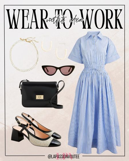 Effortlessly chic with a touch of sophistication. Step into the day in style with a timeless stripe shirtdress paired with pearl U earrings and a double-strand pearl necklace. Complete the look with cat-eye sunglasses, a crossbody bag, and cap-toe sandals for a refined yet playful ensemble that turns heads.

#LTKstyletip #LTKworkwear #LTKSeasonal