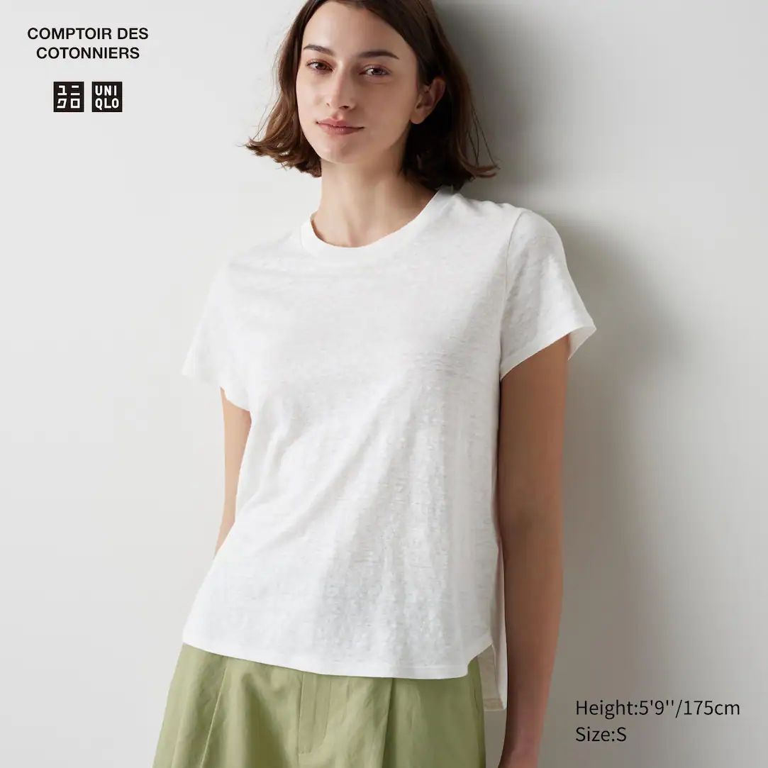 100% Linen Crew Neck Short Sleeved T-Shirt | UNIQLO (UK)