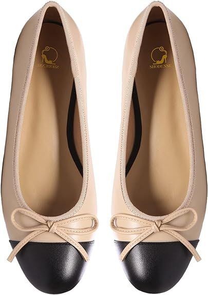 Women Cap Toe Bow Flats Two Tone Slip On Ballet Flats Comfort Closed Round Toe Flats Colorblock 1... | Amazon (US)