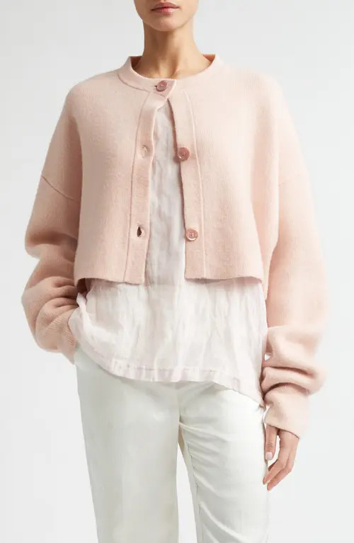 TOTEME Oversize Crop Wool Cardigan in Flamingo at Nordstrom, Size Small | Nordstrom