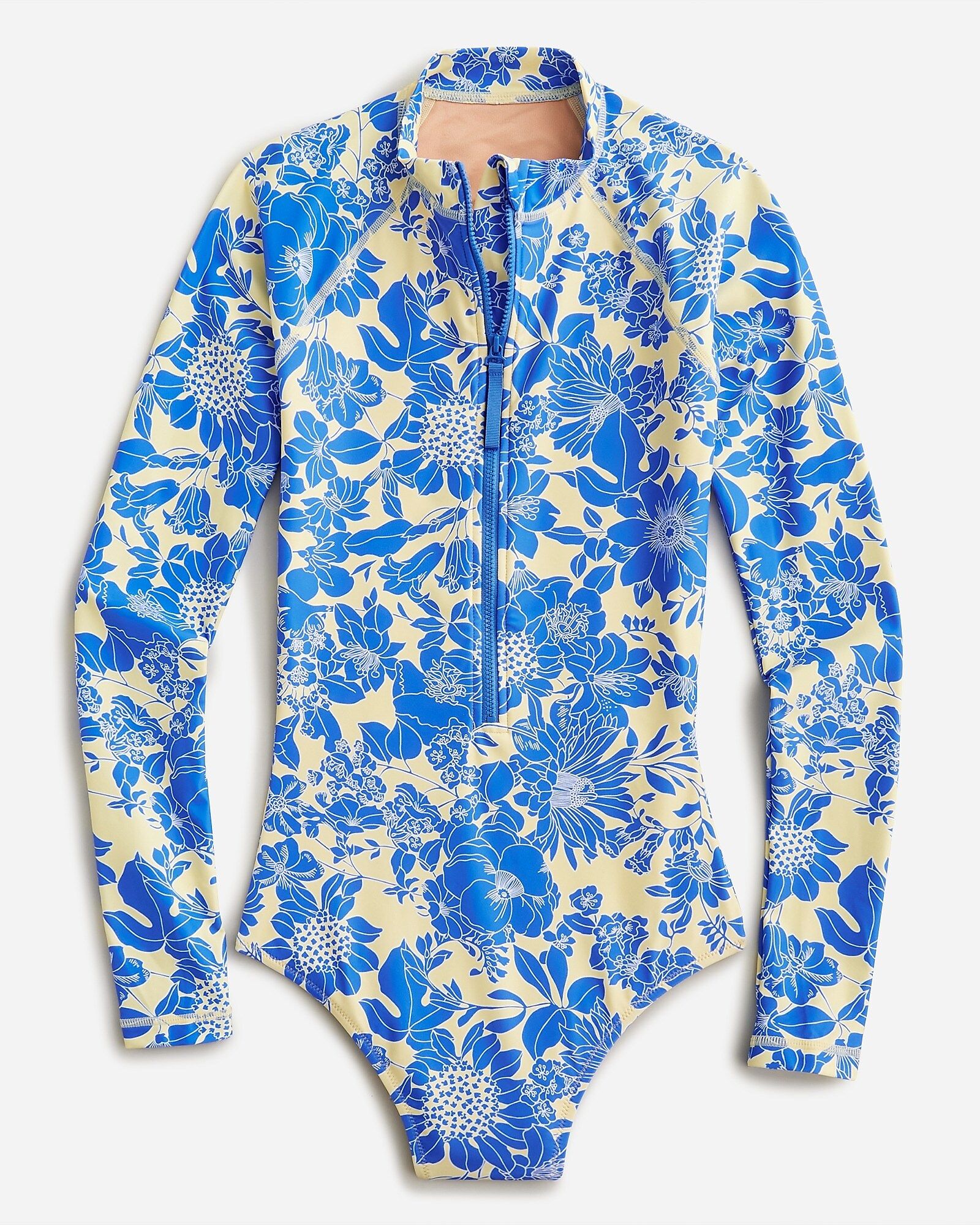 Long-sleeve one-piece rash guard in blue floral | J.Crew US