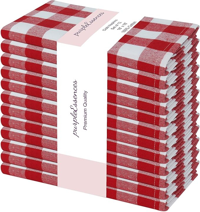 PurpleEssences Buffalo Plaid Cloth Napkins - Mitered Corners - Fall Thanksgiving Pastel Gingham C... | Amazon (US)