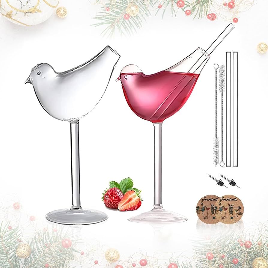 Amazon.com | USEEKRIL Cocktail Glass Set of 2 Bird Glasses Drinking Bird Shaped Wine Glass 5oz Un... | Amazon (US)
