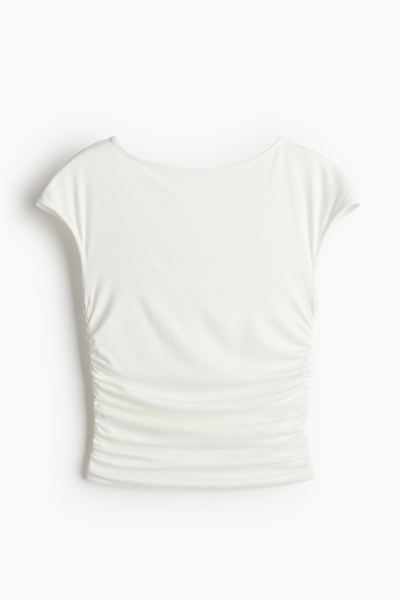 Gathered cap-sleeved top - Boat neck - Short sleeve - Cream - Ladies | H&M GB | H&M (UK, MY, IN, SG, PH, TW, HK)