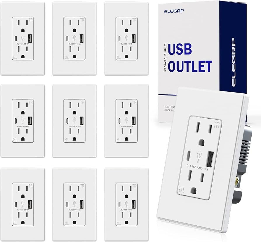 ELEGRP USB Charger Wall Outlet, USB Receptacle with Type A & Type C USB Ports, 15 Amp Duplex Tamp... | Amazon (US)
