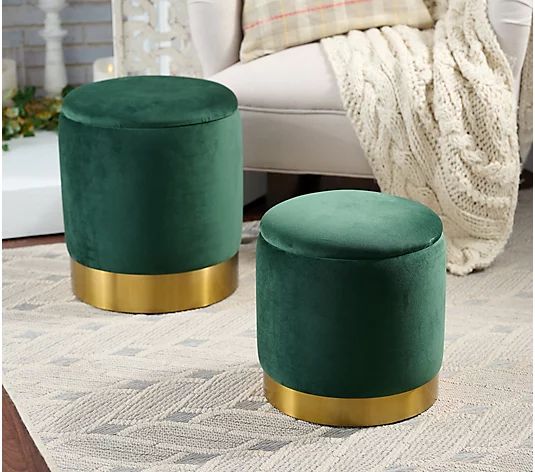 BFF Collection Set of 2 Velvet Storage Ottomans with Gold Base - QVC.com | QVC