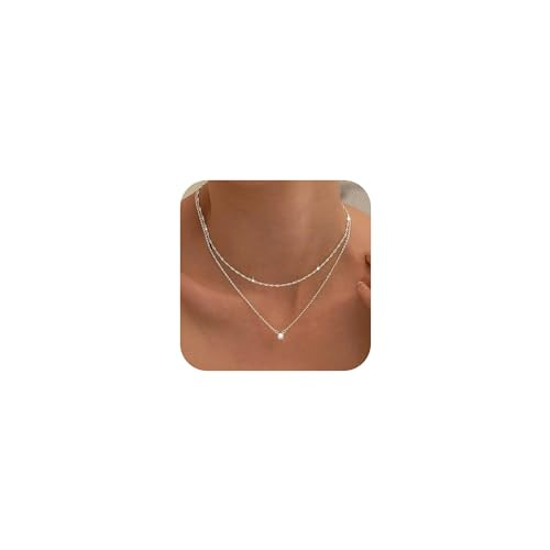 Tewiky Diamond Necklaces for Women, Dainty S925 Sterling silver/ 14K Gold Choker Necklace Simple ... | Amazon (US)