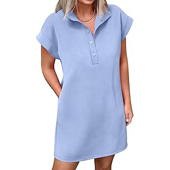 ANRABESS Women Summer Shirt Dress Casual Short Sleeve Henley Neck Mini Shift Tunic Dresses 2026 B... | Amazon (US)