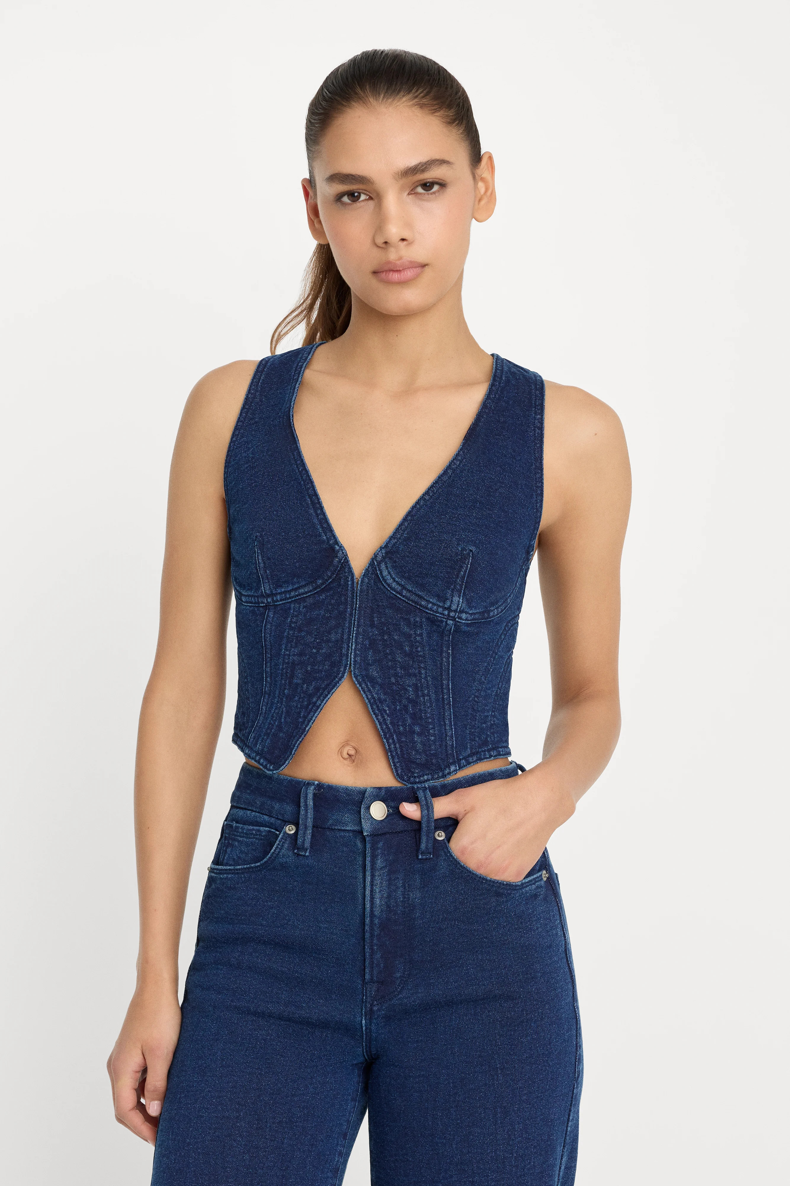 JEANIUS VEST | INDIGO377 - GOOD AMERICAN | Good American