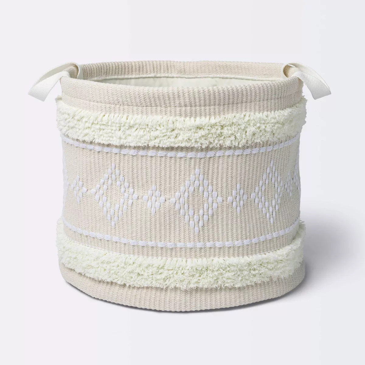 Tufted Fabric Large Round Storage Basket - Khaki and Cream - Cloud Island™ | Target