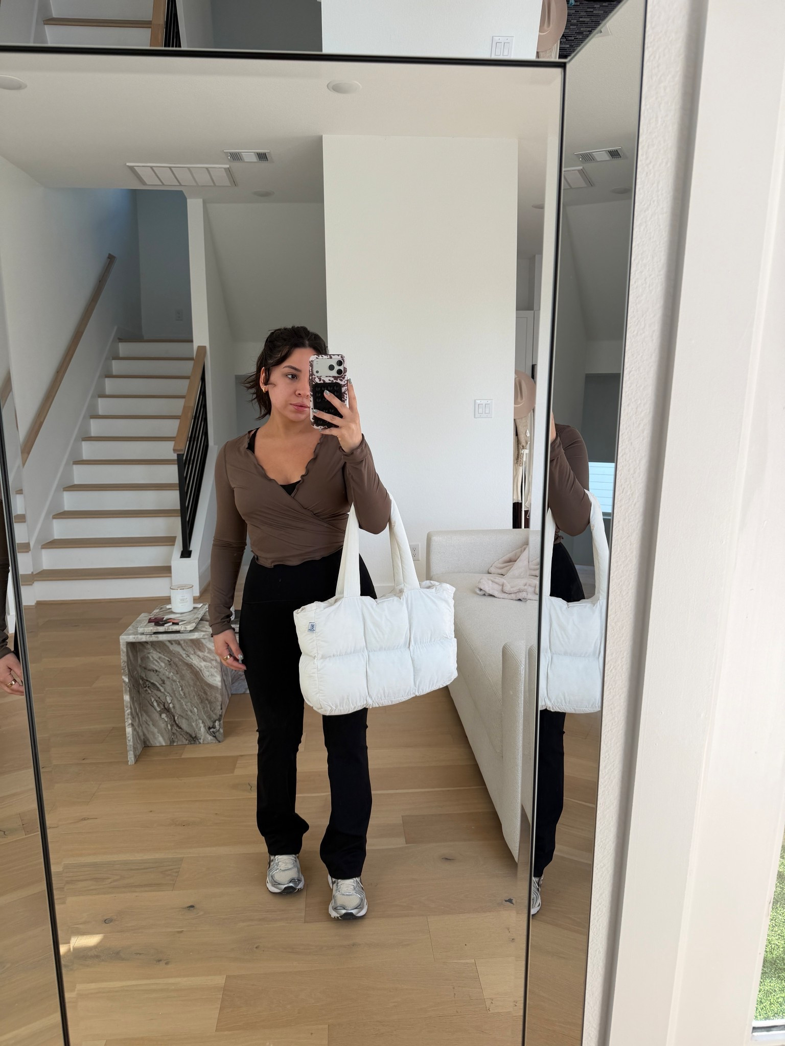 Wrap top: small
Sports bra: small
Leggings: small
Sneakers: 6.5 women 
Puffer tote bag 

#LTKActive #LTKSpringSale #LTKgrwm