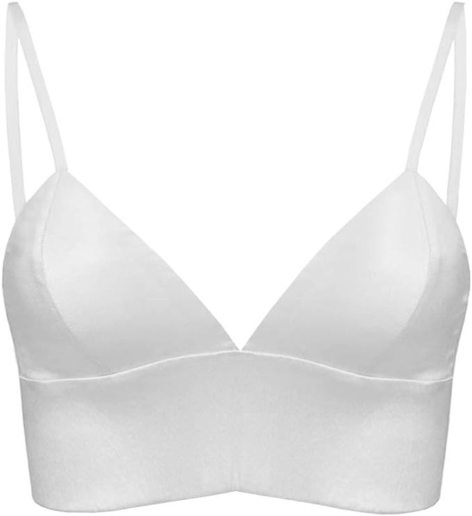 SilRiver Silk Satin Bralette Womens Triangle Bra Deep V Neck Croptops for Teens Wireless Bra | Amazon (US)