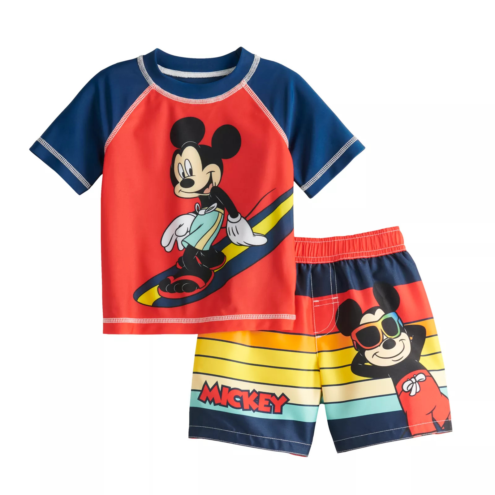 Baby Boy Disney's Mickey Mouse Rashguard Top & Swim Trunks Set, Infant Boy's, Size: 18 Months, Red | Kohl's
