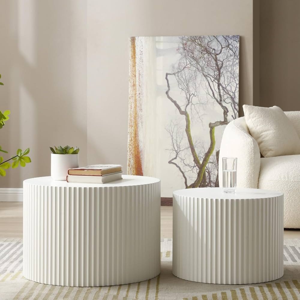 Set of 2 Large Handcrafted Round Wooden Coffee Tables, Modern Luxury Crescent Side Tables Accent ... | Amazon (US)