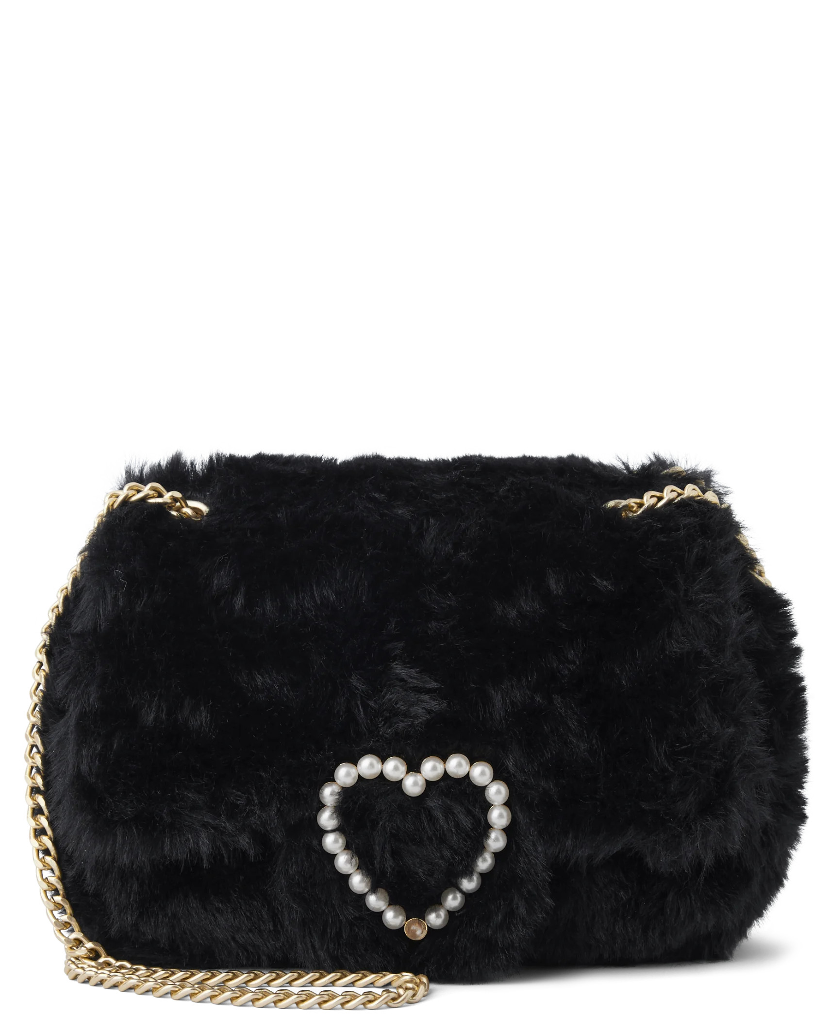 Girls Heart Buckle Faux Fur Bag - black | The Children's Place