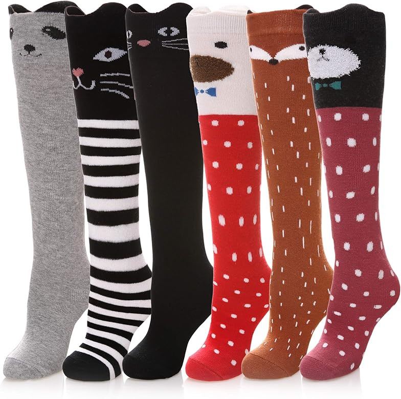 Color City Girls Socks Knee High Stockings Cartoon Animal Warm Cotton Socks | Amazon (US)