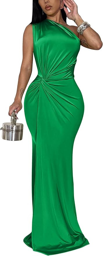 YMDUCH Women's Elegant One Shoulder Sleeveless Twist Waist Bodycon Party Long Dress | Amazon (US)