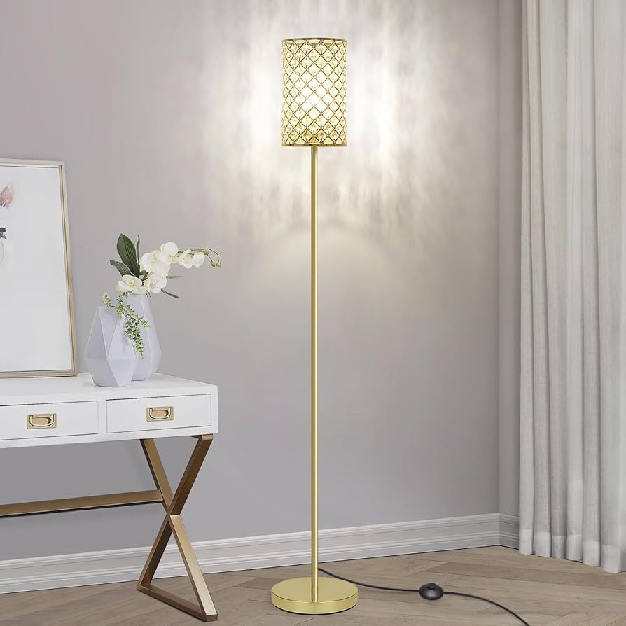 Gold Floor Lamp, Crystal Floor Lamp with Decorative Shade, Standing Lamp with On/Off Foot Switch ... | Amazon (US)