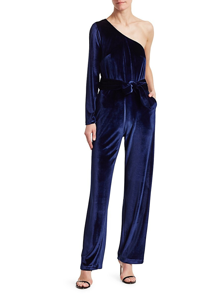 Carolina Ritzler Women's One-Shoulder Velvet Belted Jumpsuit - Blue Velvet - Size 36 (0) | Saks Fifth Avenue OFF 5TH