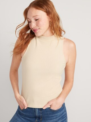 Fitted Rib-Knit Mock-Neck Sleeveless Top for Women | Old Navy (US)