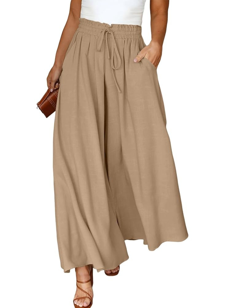 Eytino Womens Plus Size Wide Leg Pants Casual Elastic High Waist Flowy Pants Drawstring Palazzo P... | Amazon (US)
