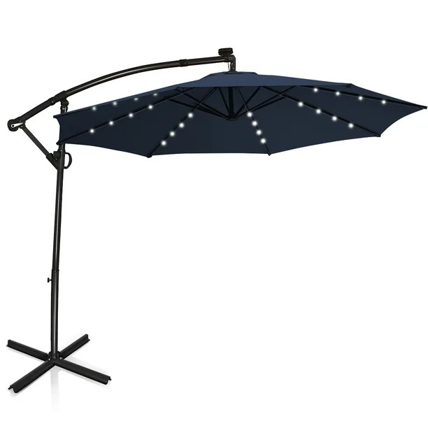 Costway 10FT Patio Offset Umbrella Solar Powered LED 360Degree Rotation Aluminum Navy | Walmart (US)