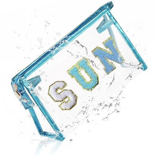 COSHAYSOO Clear Sunscreen Makeup Bag Beach Vacation Essentials Waterproof Summer Pool Must Have Accessories for Women Teen Girls Gifts, Spring Break Airplane Cruise Travel Toiletry Pouch Blue SUN | Amazon (US)
