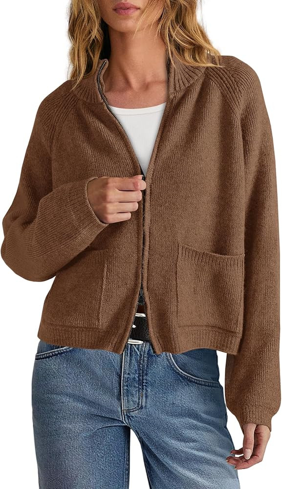 Yanekop Womens Zip Up Sweaters Long Sleeve Chunky Knit Cardigan Sweater Jackets Fall Outerwear Co... | Amazon (US)