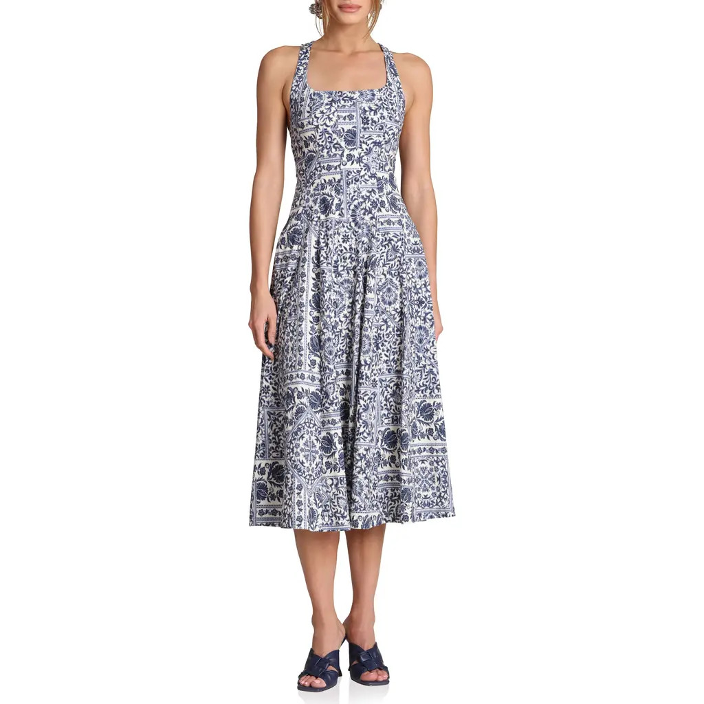 Avec Les Filles Tile Print Sleeveless Dress in Navy Lisbon Tile at Nordstrom, Size 10 | Nordstrom