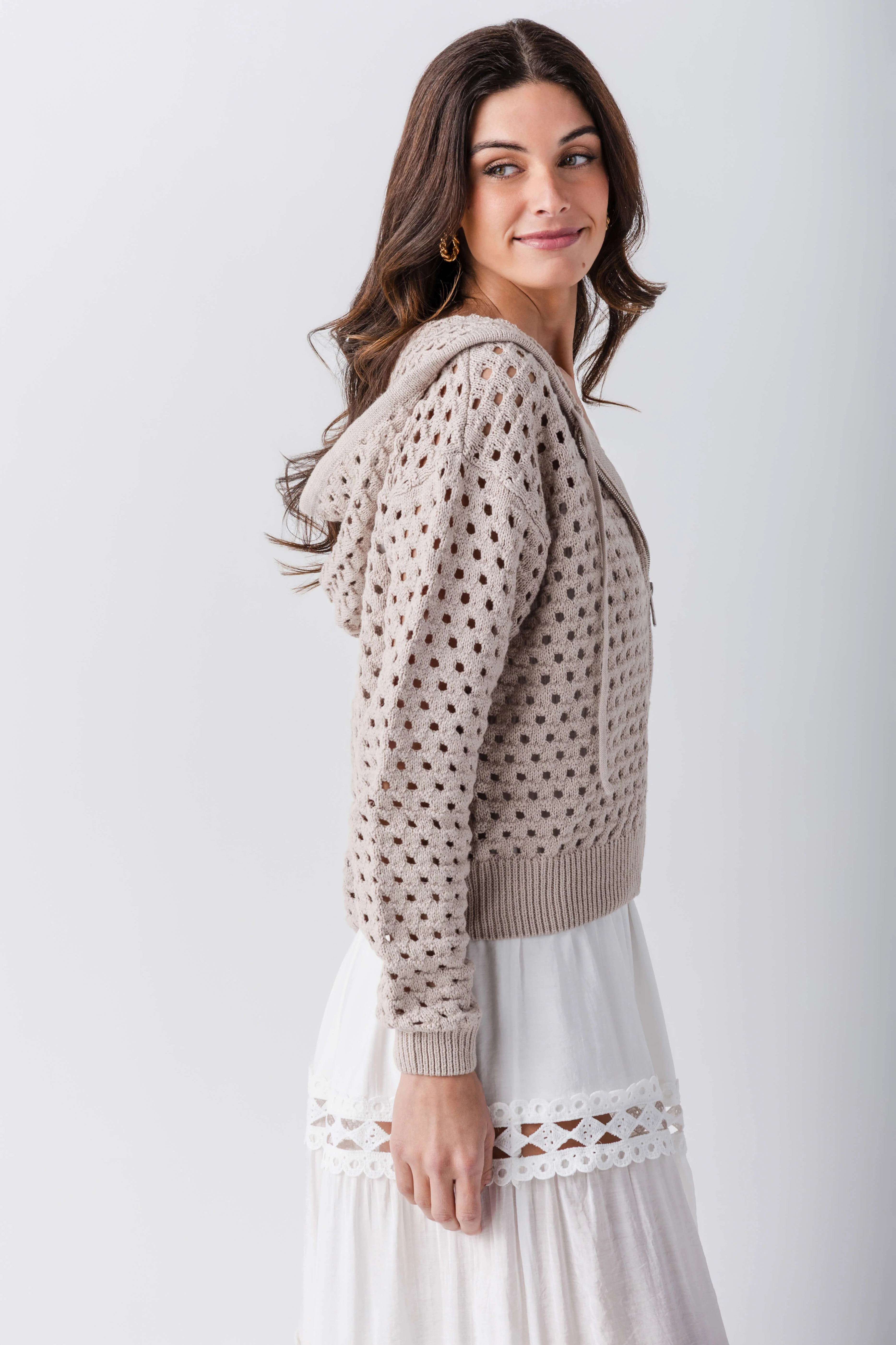 Elan Crochet Hooded Sweater | Social Threads