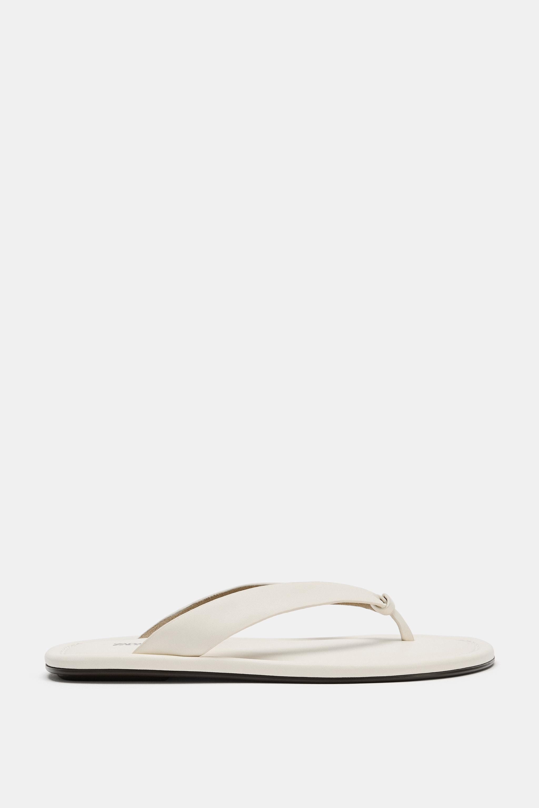LEATHER FLAT SANDALS | Zara US