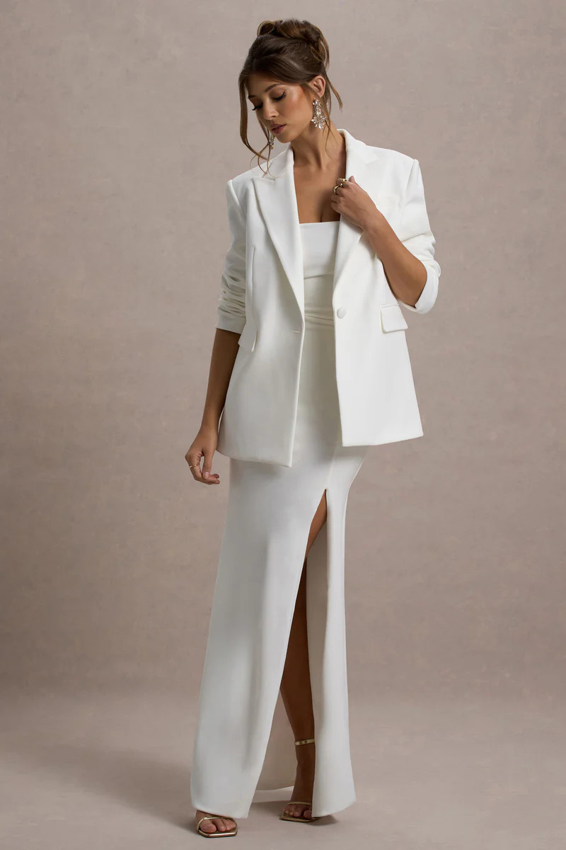 Urban | White Plunge-Neck Boxy Oversized Blazer | Club L London