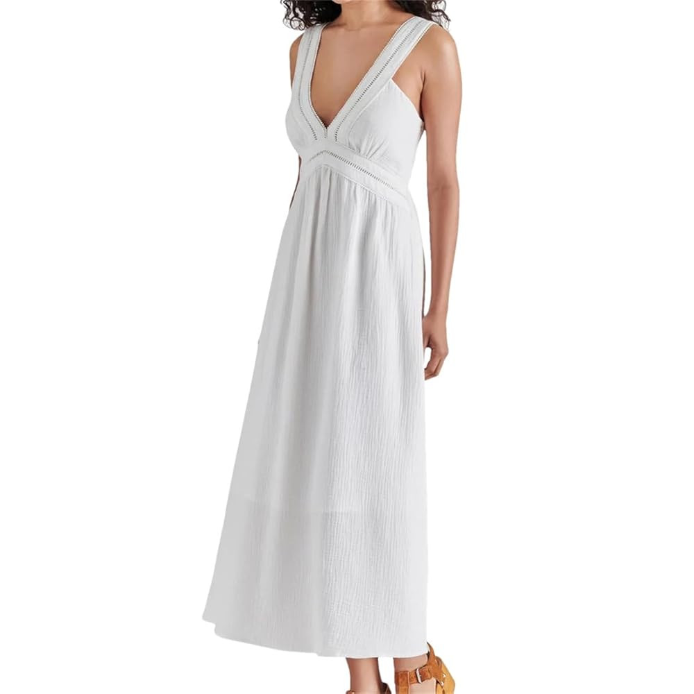 Women Elegant Deep V-Neck Hollow Out Lace Dresses Ruffled Sleeveless A-Line Length Sexy Dress | Amazon (US)