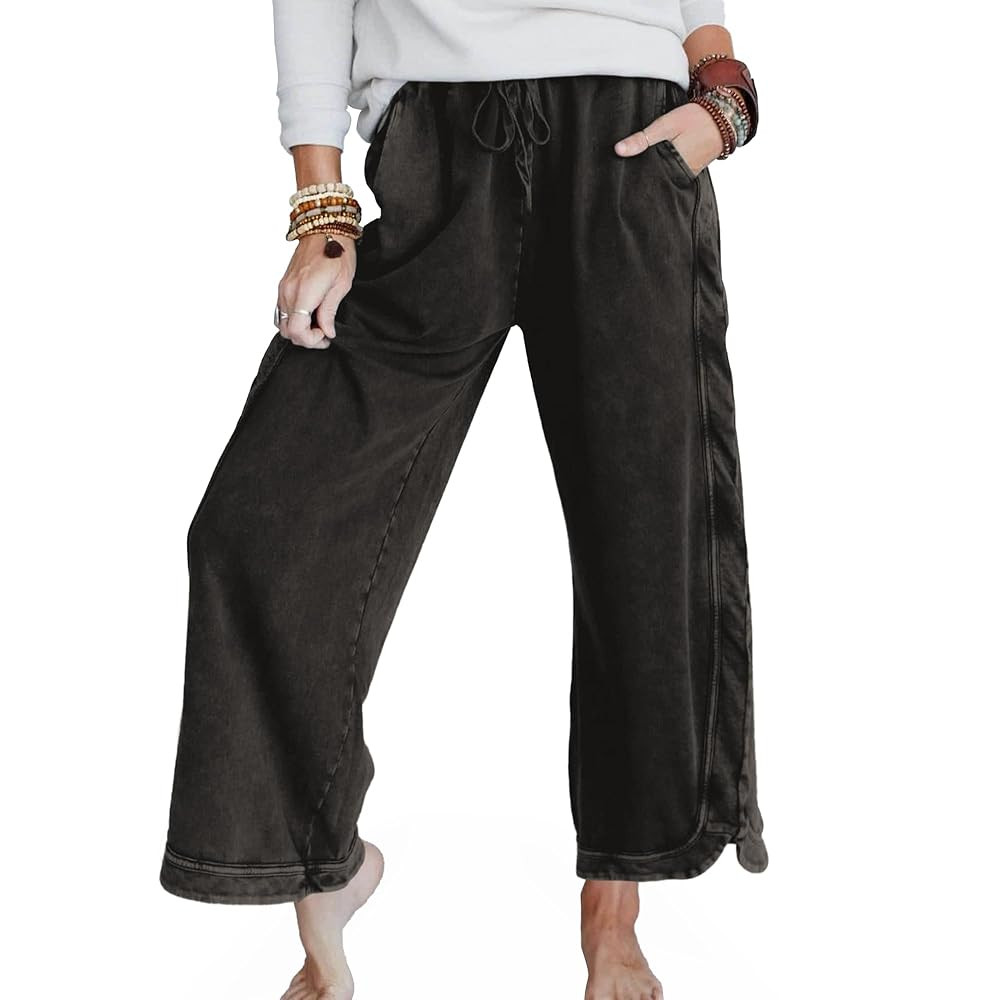 Ainangua Women's Casual Wide Leg Pants High Waist Acid Wash Baggy Palazzo Pants Athletic Lounge T... | Amazon (US)