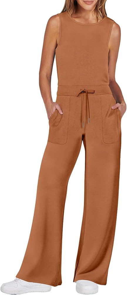 ANRABESS Womens Jumpsuits 2024 Casual Summer Dressy Romper Sleeveless Wide Leg Long Pants Outfits... | Amazon (US)
