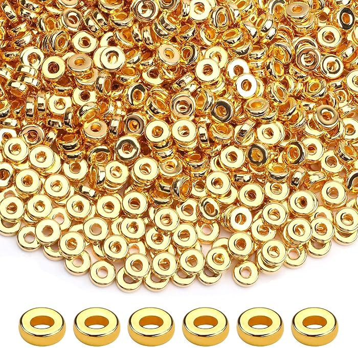 1500pcs 6mm Gold Flat Round Spacer Beads Disc Loose Jewelry Making Beads for DIY Bracelet Necklac... | Amazon (US)