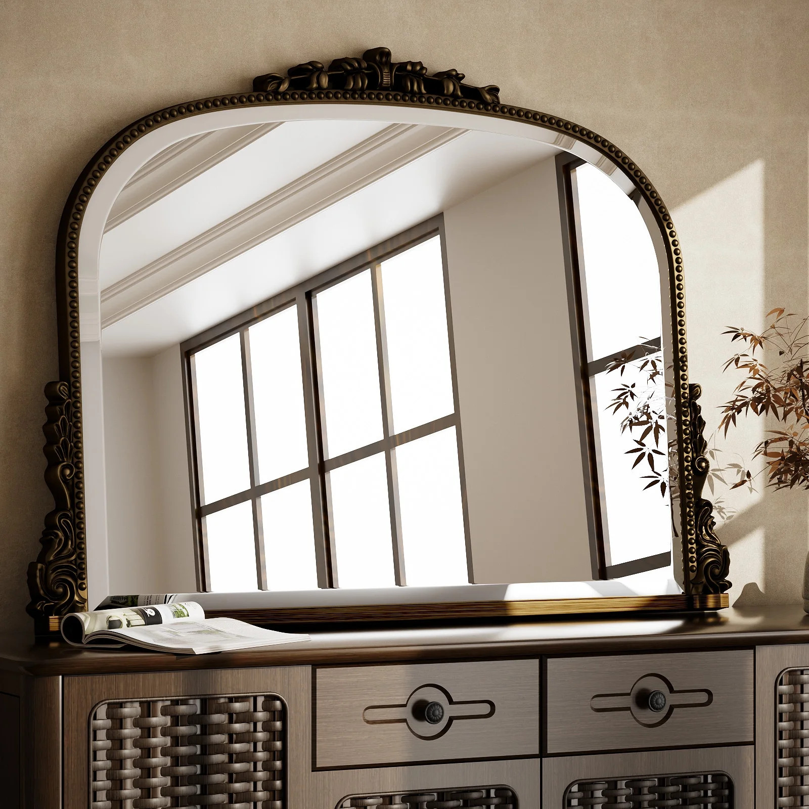 Easy4Home 36"x27" Vintage Mirror Arched Decorative Wall Mirror, Antique Bronze | Walmart (US)