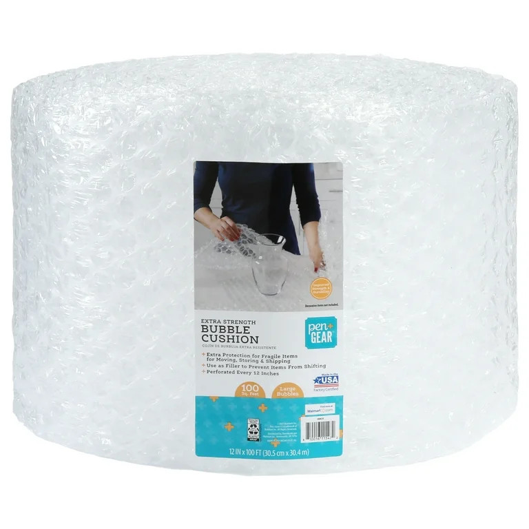 Pen + Gear 12 in. x 100 ft. Large Bubble Cushion, Clear, Plastic, 1 Roll | Walmart (US)