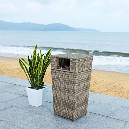 Safavieh Outdoor Collection Mazeli Grey Wicker Trash Bin | Amazon (US)