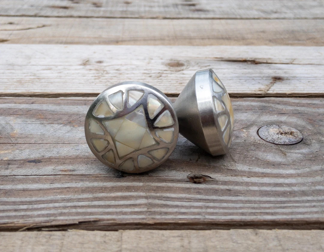 Mother Of Pearl Knob / Satin Nickel Drawer / Cupboard Cabinet Furniture Hardware Door Knob Pulls ... | Etsy (US)