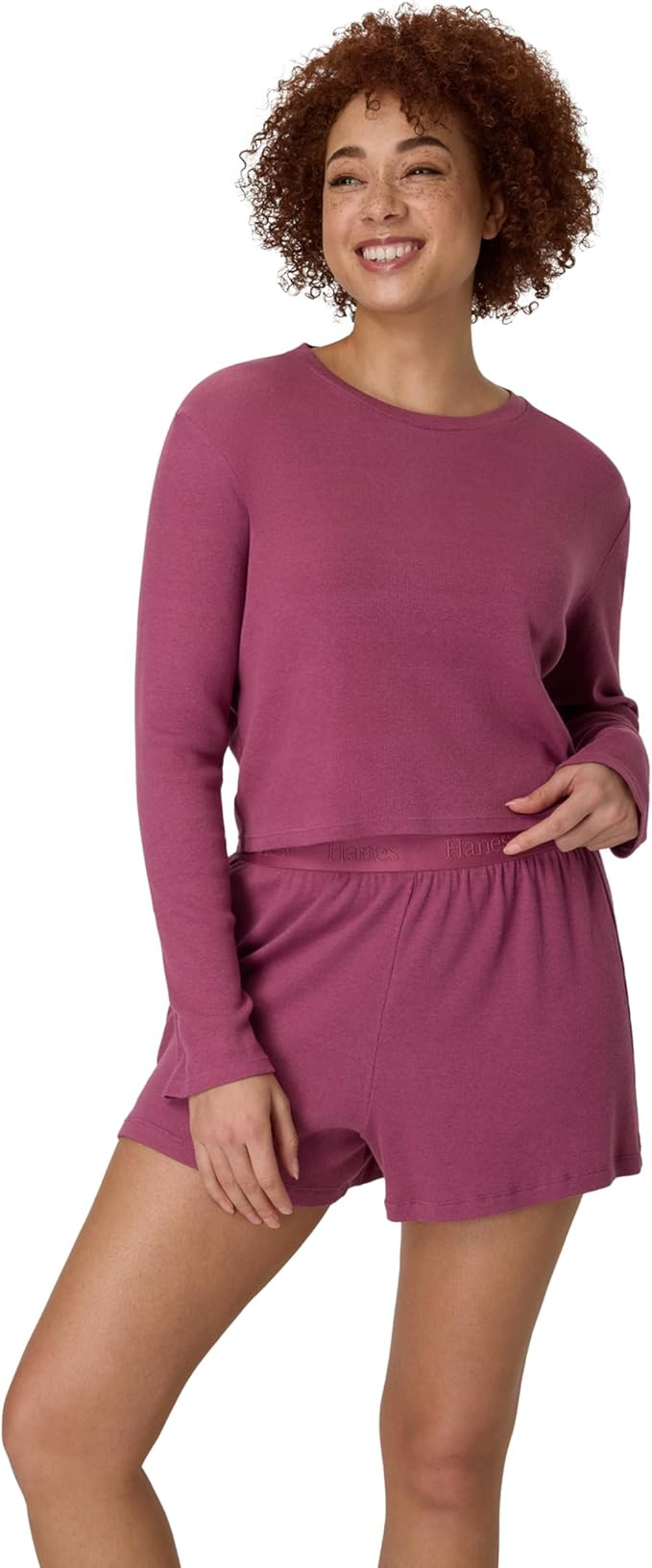 Hanes womens Sleepwear Set, Originals Supersoft Comfywear Long-sleeve Top & Sleep Shorts, Loungew... | Amazon (US)