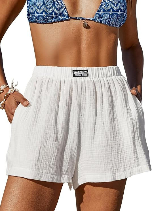 CUPSHE Women's Casual Shorts Cotton High Rise Beach Cover Ups Summer Shorts with Pockets | Amazon (US)