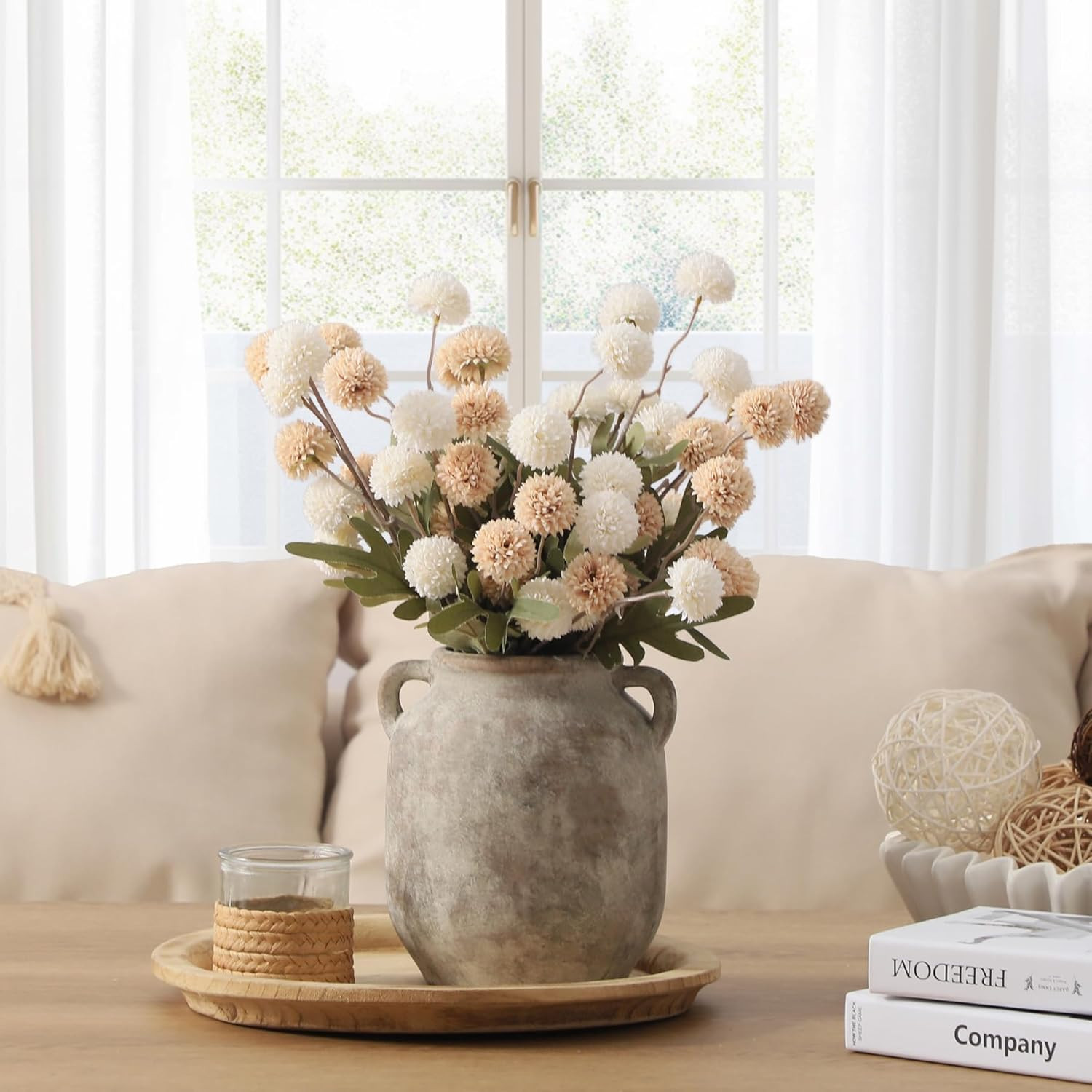 Ceramic Flower Vase Home Decor - 7.6 Inch Farmhouse Rustic Table Vases with Handle Living Room De... | Amazon (US)