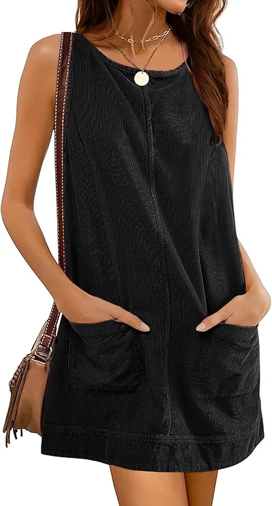 Hooever Women's Corduroy Overall Dress Round Neck A Line Skirtall Jumper Mini Dress Pinafore with... | Amazon (US)