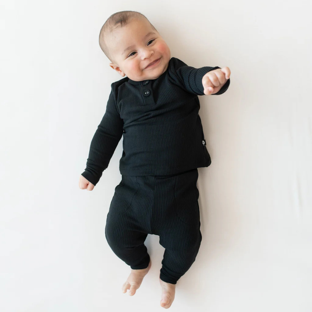 Ribbed Infant Henley Set in Midnight | Kyte BABY