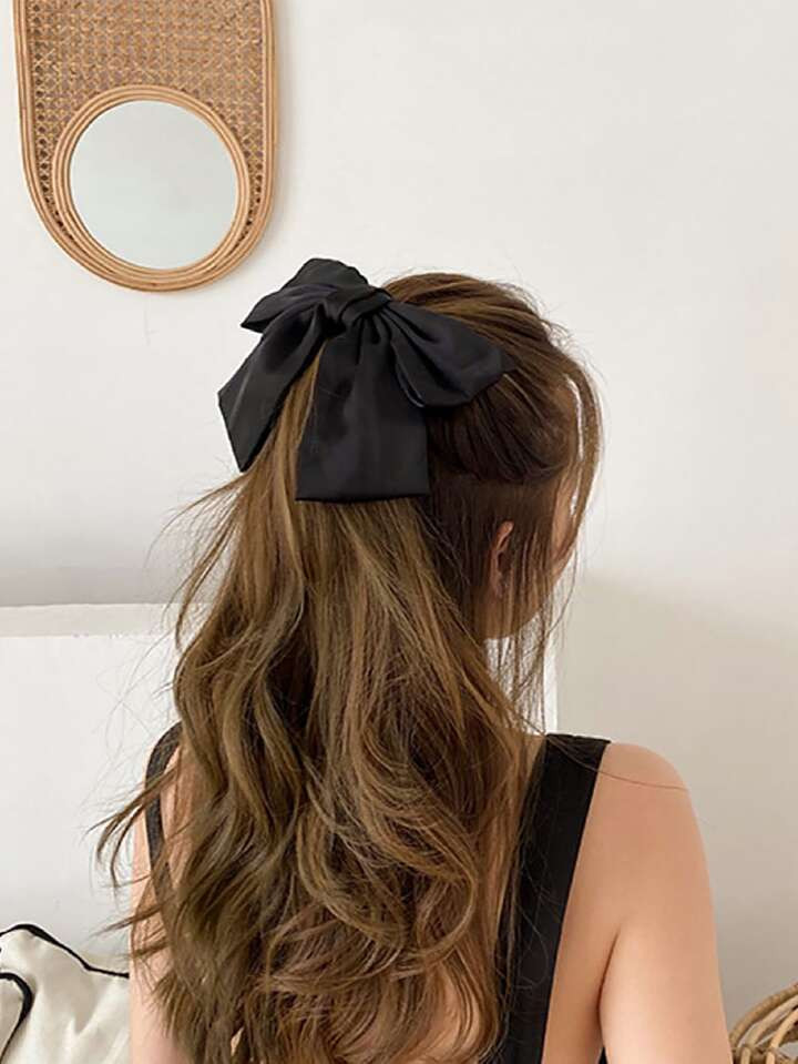 1pc 7.87 Inch, Women's Bow, Black Satin Large Barrette for Everyday | SHEIN